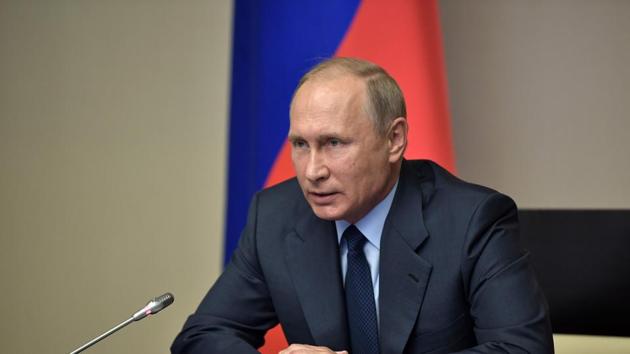 Russian President Vladimir Putin gives a command to destroy the last chemical ammunition from Russia's chemical weapon stockpile via a video conference at the Novo-Ogaryovo state residence outside Moscow on September 27. (AFP Photo) Russian President Vladimir Putin gives a command to destroy the last chemical ammunition from Russia's chemical weapon stockpile via a video conference at the Novo-Ogaryovo state residence outside Moscow on September 27. (AFP Photo)
