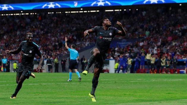 Chelsea's Michy Batshuayi celebrates scoring the winning goal vs Atletico Madrid in their UEFA Champions League Group C fixture.(Action Images via Reuters)