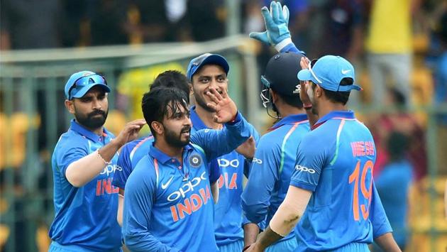 India's Kedar Jadav celebrates with teammates the wicket of Australia’s David Warner. (PTI) India's Kedar Jadav celebrates with teammates the wicket of Australia’s David Warner. (PTI)