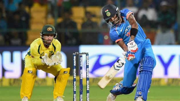 India's Hardik Pandya plays a shot during the 4th OD match against Australia. (PTI) India's Hardik Pandya plays a shot during the 4th OD match against Australia. (PTI)