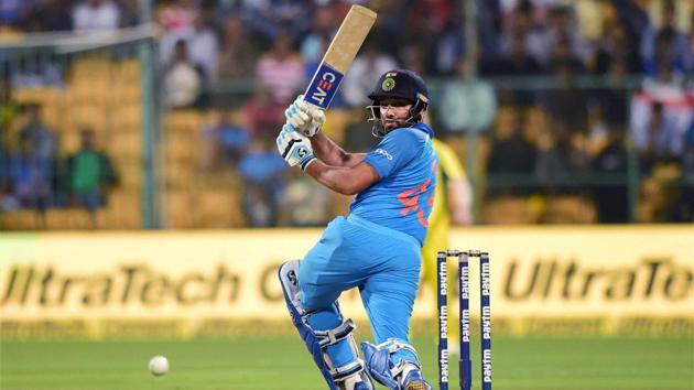 Rohit Sharma in action during the 4th One Day International between India and Australia at the M. Chinnaswamy Stadium in Bangalore.(PTI)