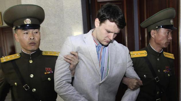 In this March 16, 2016, file photo, American student Otto Warmbier, center, is escorted at the Supreme Court in Pyongyang, North Korea.(AP File Photo)
