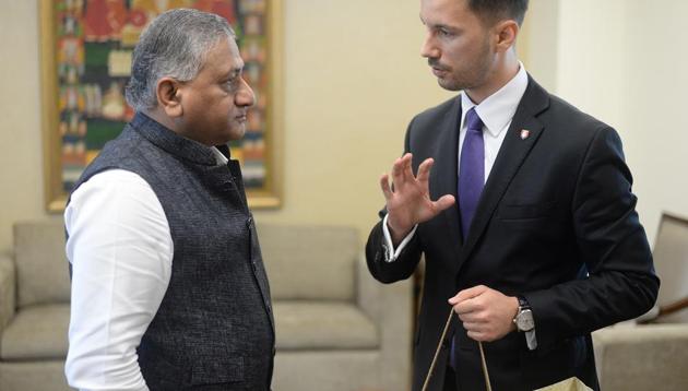 Visiting Slovakian state secretary for Foreign and European affairs Lukas Parizek (R) held wide-ranging discussions with minister of state for external affairs V K Singh. (HT Photo) Visiting Slovakian state secretary for Foreign and European affairs Lukas Parizek (R) held wide-ranging discussions with minister of state for external affairs V K Singh. (HT Photo)