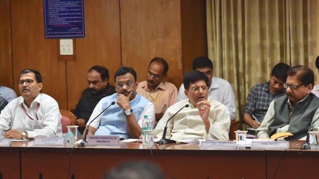 Railway minister Piyush Goyal held a meeting of full Railway board on Saturday to take stock of the ongoing infrastructural works on the suburban train network.(Photo: Twitter)