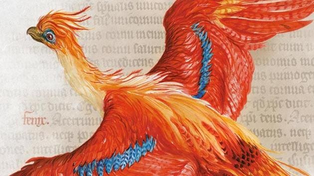 Phoenix (detail) by Jim Kay, part of “Harry Potter: A History of Magic” at the British Library (Bloomsbury publishing) Phoenix (detail) by Jim Kay, part of “Harry Potter: A History of Magic” at the British Library (Bloomsbury publishing)