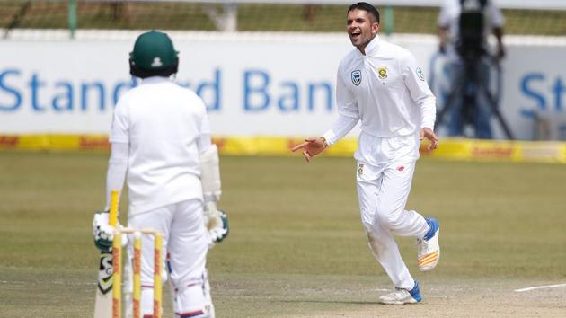 Keshav Maharaj took a three-wicket haul on Day 3 of the first Test between South Africa and Bangladesh at Senwes Park, Potchefstroom. (AFP) Keshav Maharaj took a three-wicket haul on Day 3 of the first Test between South Africa and Bangladesh at Senwes Park, Potchefstroom. (AFP)