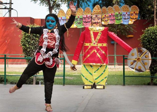 Students of Spring Dale Senior School performing during Dussehra celebrations in Amritsar on Saturday. (HT Photo) Students of Spring Dale Senior School performing during Dussehra celebrations in Amritsar on Saturday. (HT Photo)