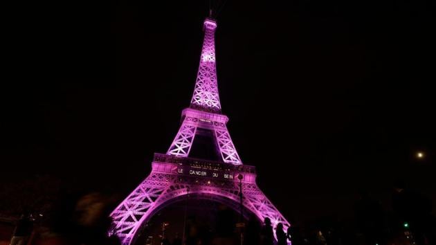 The Eiffel Tower is illuminated in pink on the occasion of the 25th anniversary of the Breast Cancer Awareness (BCA) Campaign and on the launch of 'Pink October' or Breast Cancer Awareness Month on September 27, 2017 in Paris. (Thomas Samson / AFP) The Eiffel Tower is illuminated in pink on the occasion of the 25th anniversary of the Breast Cancer Awareness (BCA) Campaign and on the launch of 'Pink October' or Breast Cancer Awareness Month on September 27, 2017 in Paris. (Thomas Samson / AFP)