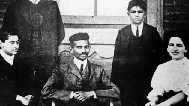 MK Gandhi (centre) with his colleagues in front of his law office in Johannesburg, South Africa, in 1905. (Wikimedia Commons) MK Gandhi (centre) with his colleagues in front of his law office in Johannesburg, South Africa, in 1905. (Wikimedia Commons)