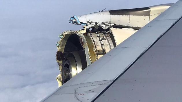 This photo taken on September 30 shows the damaged engine of an Air France A380 superjumbo while onboard before it made an emergency landing in Canada. (AFP Photo) This photo taken on September 30 shows the damaged engine of an Air France A380 superjumbo while onboard before it made an emergency landing in Canada. (AFP Photo)