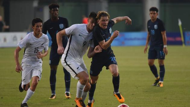 England edged out New Zealand 3-2 in their practice match ahead of the FIFA U-17 World Cup. (Pratik Chorge/HT Photo) England edged out New Zealand 3-2 in their practice match ahead of the FIFA U-17 World Cup. (Pratik Chorge/HT Photo)