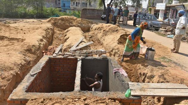 A toilet under construction at Aaya Nagar in New Delhi.(Sushil Kumar/HT Photo) A toilet under construction at Aaya Nagar in New Delhi.(Sushil Kumar/HT Photo)