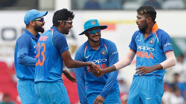 Hardik Pandya provided India the first breakthrough as he removed Finch in the 12th over.  (BCCI ) 