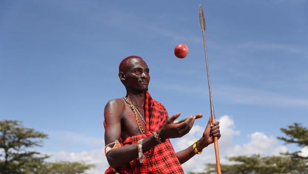 Apart from being a bowler in the team, Joseph King’au is also a master of the traditional hunting spear that the Maasais are known for in Kenya. (Francois Nel / Getty Images) Apart from being a bowler in the team, Joseph King’au is also a master of the traditional hunting spear that the Maasais are known for in Kenya. (Francois Nel / Getty Images)