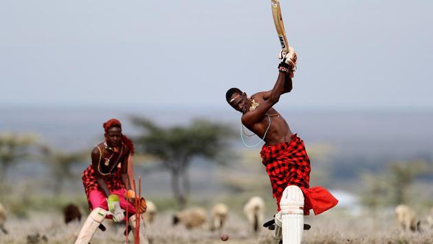 Iitemulani Mamai of the Maasai Cricket Warriors bats during a practice session. The team is serious about using the popular game to raise awareness in their community about a host of social issues. (Francois Nel / Getty Images) Iitemulani Mamai of the Maasai Cricket Warriors bats during a practice session. The team is serious about using the popular game to raise awareness in their community about a host of social issues. (Francois Nel / Getty Images)