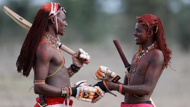 Sonyanga Ole Ng’ais, captain of the Maasai Cricket Warriors speaks to Leshan Meshami during a practice session in Laikipia, Kenya. (Francois Nel / Getty Images) Sonyanga Ole Ng’ais, captain of the Maasai Cricket Warriors speaks to Leshan Meshami during a practice session in Laikipia, Kenya. (Francois Nel / Getty Images)