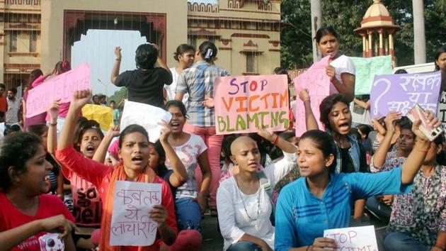 Students of the Banaras Hindu University protest against the molestation of a student inside the campus(PTI)