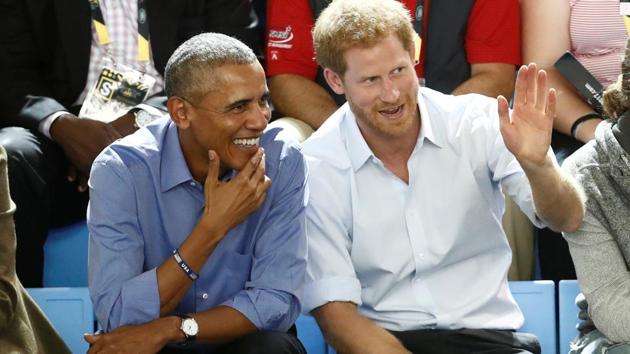 Britain's Prince Harry and former US president Barack Obama watch a wheelchair basketball event during the Invictus Games in Toronto, Ontario, Canada. (Reuters Photo) Britain's Prince Harry and former US president Barack Obama watch a wheelchair basketball event during the Invictus Games in Toronto, Ontario, Canada. (Reuters Photo)