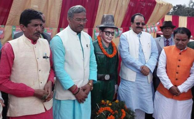 Chief minister Trivendra Singh Rawat during a programme on Veer Chandra Singh Garhwali’s death anniversary at Peethsain in Pauri district on Sunday. (HT Photo) Chief minister Trivendra Singh Rawat during a programme on Veer Chandra Singh Garhwali’s death anniversary at Peethsain in Pauri district on Sunday. (HT Photo)
