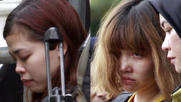 In this combination of March 1, 2017, file photos, Indonesian suspect Siti Aisyah, left, and Vietnamese suspect Doan Thi Huong, both suspects in the killing of Kim Jong Nam, North Korean leader Kim Jong Un's estranged half brother, are escorted out of court by police officers in Sepang, Malaysia. (AP File Photo) In this combination of March 1, 2017, file photos, Indonesian suspect Siti Aisyah, left, and Vietnamese suspect Doan Thi Huong, both suspects in the killing of Kim Jong Nam, North Korean leader Kim Jong Un's estranged half brother, are escorted out of court by police officers in Sepang, Malaysia. (AP File Photo)