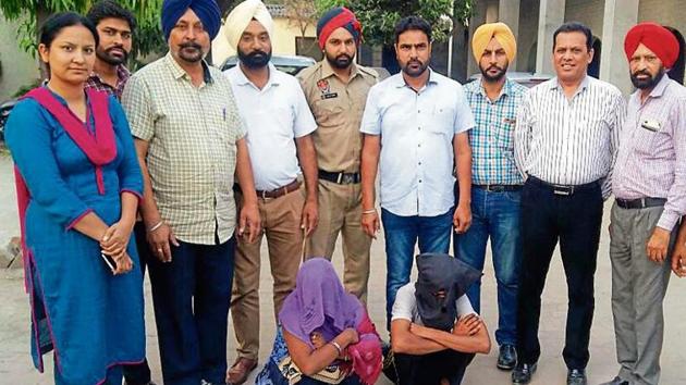 The accused in police custody in Ludhiana on Monday. (HT Photo) The accused in police custody in Ludhiana on Monday. (HT Photo)