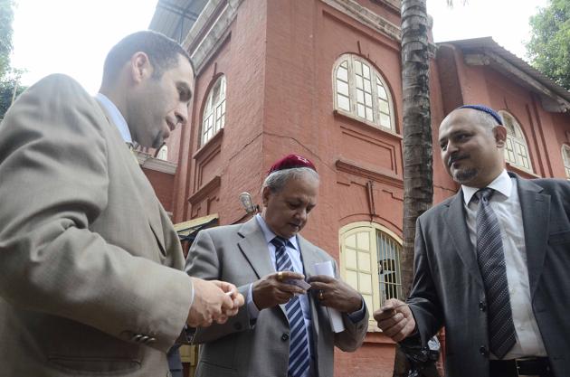 (From L) Consul General of Israel Ya'akov Finkelstein visited the Succath Shelomo Synagogue in Rasta Peth and met the Jews community of Pune, including Dr Daniel Penkar, president of Synagogue and Yoseph Nowgaonkar, secretary of Synagogue. (HT PHOTO) (From L) Consul General of Israel Ya'akov Finkelstein visited the Succath Shelomo Synagogue in Rasta Peth and met the Jews community of Pune, including Dr Daniel Penkar, president of Synagogue and Yoseph Nowgaonkar, secretary of Synagogue. (HT PHOTO)