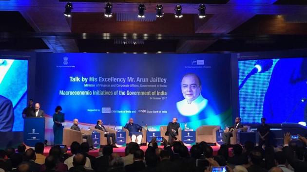 Finance minister Arun Jaitley at an event organised by the High Commission of India and the Policy Research Institute of Bangladesh. (Photo: @arunjaitley on Twitter) Finance minister Arun Jaitley at an event organised by the High Commission of India and the Policy Research Institute of Bangladesh. (Photo: @arunjaitley on Twitter)