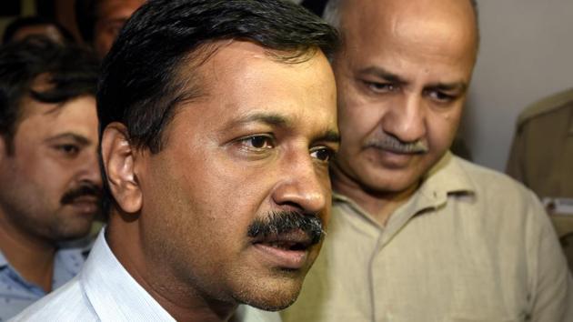 Delhi chief minister Arvind Kejriwal talks to media as deputy chief minister Manish Sisodia looks on at the Delhi Assembly on Wednesday. (Sonu Mehta/HT Photo) Delhi chief minister Arvind Kejriwal talks to media as deputy chief minister Manish Sisodia looks on at the Delhi Assembly on Wednesday. (Sonu Mehta/HT Photo)