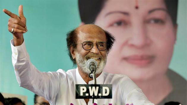 Rajinikanth speaks at the inauguration of Tamil Nadu’s enduring icon Sivaji Ganesan’s memorial on his birth anniversary in Chennai on Sunday. (PTI) Rajinikanth speaks at the inauguration of Tamil Nadu’s enduring icon Sivaji Ganesan’s memorial on his birth anniversary in Chennai on Sunday. (PTI)