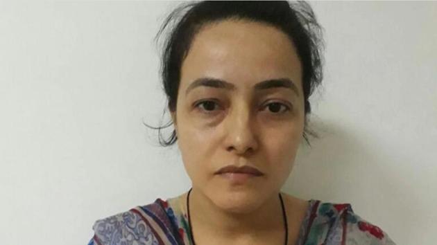 Honeypreet Insan, the adopted daughter of rape convict Dera Sacha Sauda chief Gurmeet Ram Rahim Singh, was arrested on Tuesday from a highway in Punjab more than a month after she went into hiding.(HT Photo)