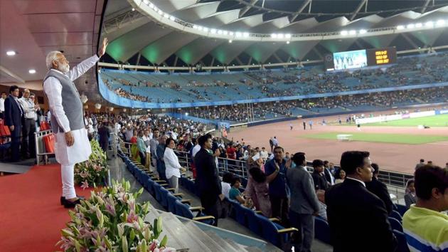 Indian Prime Minister Narendra Modi was present at the JLN stadium ahead of India’s opening game of the FIFA U-17 World Cup. (PTI) Indian Prime Minister Narendra Modi was present at the JLN stadium ahead of India’s opening game of the FIFA U-17 World Cup. (PTI)
