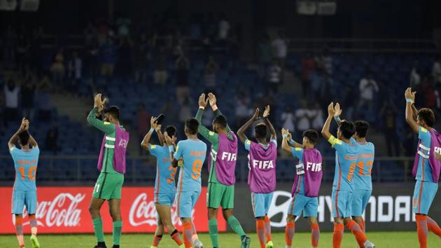 India’s players acknowledged the support of the crowd, who supported them throughout the match. (AP) India’s players acknowledged the support of the crowd, who supported them throughout the match. (AP)
