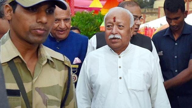 RSS chief Mohan Bhagwat in New Delhi on Friday.(PTI Photo) RSS chief Mohan Bhagwat in New Delhi on Friday.(PTI Photo)