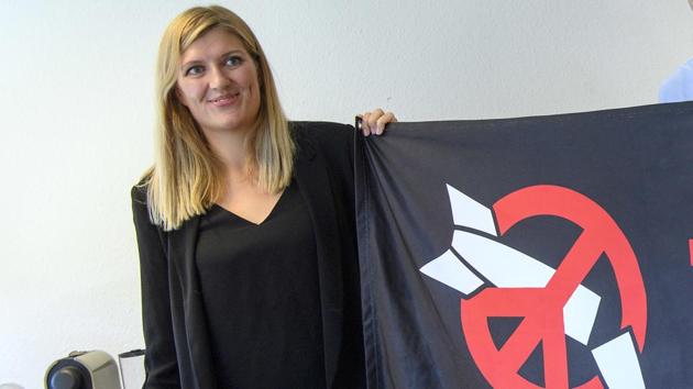 Beatrice Fihn, Executive Director of the International Campaign to Abolish Nuclear Weapons (ICAN), poses at the headquarters of the International Campaign to Abolish Nuclear Weapons (ICAN), in Geneva, Switzerland, on Friday.(AP Photo)