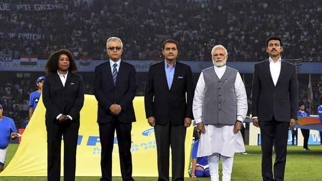 ndia’s Prime Minister Narendra Modi was present for the team’s opening game versus United States of America in the FIFA U-17 World Cup in New Delhi.(PTI) ndia’s Prime Minister Narendra Modi was present for the team’s opening game versus United States of America in the FIFA U-17 World Cup in New Delhi.(PTI)