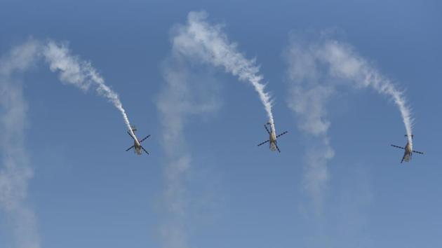 Indian Air Force staff take part in a rehearsal ahead of the Air Force Day on 8th of October 2017 at Hindon Air Base, in New Delhi. (Sushil Kumar / HT Photo) Indian Air Force staff take part in a rehearsal ahead of the Air Force Day on 8th of October 2017 at Hindon Air Base, in New Delhi. (Sushil Kumar / HT Photo)