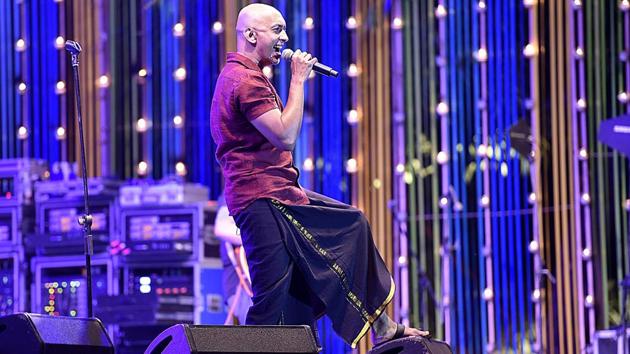 Tony John of the band Avial is seen performing on the first day of the ASEAN-India Music Festival at the Purana Qila in New Delhi. (Raj K Raj / HT PHOTO)