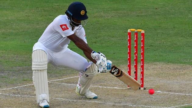 Dimuth Karunaratne of Sri Lanka plays a shot during the second day of the second Test match against Pakistan. Follow full cricket score of Pakistan vs Sri Lanka, Day 2, here.(AFP)