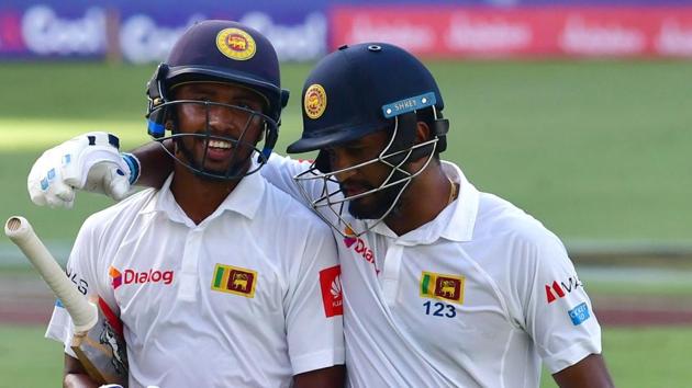 Sadeera Samarawickrama (L) and Dimuth Karunarathna of Sri Lanka cricket team leave the field after the first day of the second Test vs Pakistan cricket team (Pink ball Test) at Dubai International Stadium on Friday. (AFP) Sadeera Samarawickrama (L) and Dimuth Karunarathna of Sri Lanka cricket team leave the field after the first day of the second Test vs Pakistan cricket team (Pink ball Test) at Dubai International Stadium on Friday. (AFP)