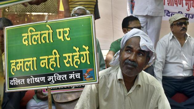 A protest at Jantar Mantar, New Delhi, against the atrocities on Dalits in Saharanpur, Uttar Pradesh. (Sushil Kumar/HT File Photo) A protest at Jantar Mantar, New Delhi, against the atrocities on Dalits in Saharanpur, Uttar Pradesh. (Sushil Kumar/HT File Photo)