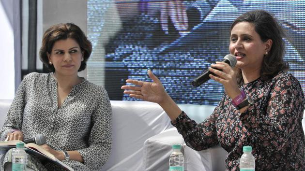 News anchor Nidhi Razdan and journalist Sagrika Ghose during a session at the Khuswant Singh Literary Festival-2017, in Kasauli on Saturday. (Ravi Kumar/HT) News anchor Nidhi Razdan and journalist Sagrika Ghose during a session at the Khuswant Singh Literary Festival-2017, in Kasauli on Saturday. (Ravi Kumar/HT)