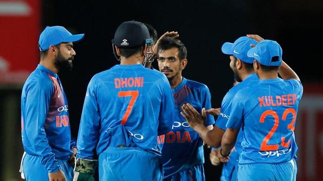 Yuzvendra Chahal got the wicket of Glenn Maxwell for the fourth time in four matches as Australia stuttered in the middle overs. (BCCI) Yuzvendra Chahal got the wicket of Glenn Maxwell for the fourth time in four matches as Australia stuttered in the middle overs. (BCCI)