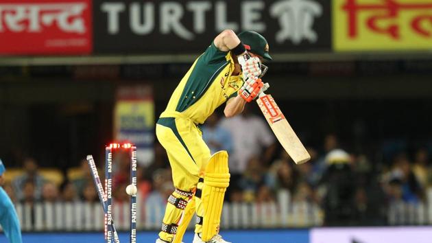 Bhuvneshwar Kumar removed the dangerous David Warner for eight after being hit for two consecutive boundaries. (BCCI) Bhuvneshwar Kumar removed the dangerous David Warner for eight after being hit for two consecutive boundaries. (BCCI)