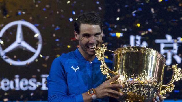 Rafael Nadal clinched the China Open in grand style as he defeated Nick Kyrgios in straight sets in the final to win the title for the first time since 2005. (AP) Rafael Nadal clinched the China Open in grand style as he defeated Nick Kyrgios in straight sets in the final to win the title for the first time since 2005. (AP)
