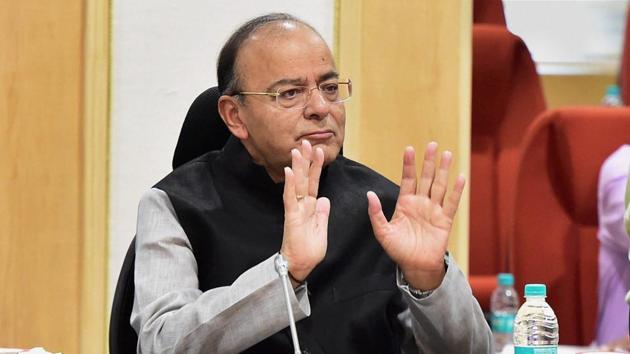 Arun Jaitley at the 22nd meeting of the GST council in New Delhi on Friday.(PTI Photo)