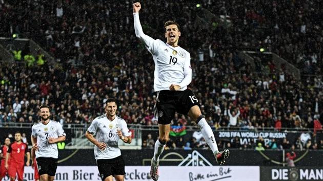Leon Goretzka scored twice as Germany thrashed Azerbaijan 5-1 to finish their FIFA World Cup qualifying campaign with a 10th straight victory. (Twitter/ MercedesBenzFußballVerified account) Leon Goretzka scored twice as Germany thrashed Azerbaijan 5-1 to finish their FIFA World Cup qualifying campaign with a 10th straight victory. (Twitter/ MercedesBenzFußballVerified account)