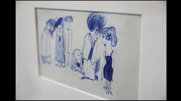 Lennon was a compulsive doodler apart from being a talented songwriter. His untitled illustration,‘Seven People and a Dog,’ in pen, was exhibited at Sotheby’s in March 2014 alongside drawings, poems and prose from the private collection of publisher Tom Maschler. (Peter Macdiarmid / Getty Images)