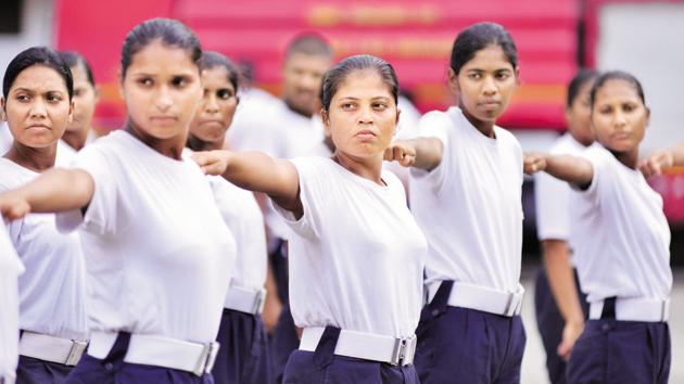 To be recruited as firewomen, one needs to be physically and mentally strong. The women need to be between the ages of 20-25 and must be at least 162 cm tall, and weigh ‘not even 100 grams less’ than 50kg. (Aniruddha Chowdhury / Mint) To be recruited as firewomen, one needs to be physically and mentally strong. The women need to be between the ages of 20-25 and must be at least 162 cm tall, and weigh ‘not even 100 grams less’ than 50kg. (Aniruddha Chowdhury / Mint)