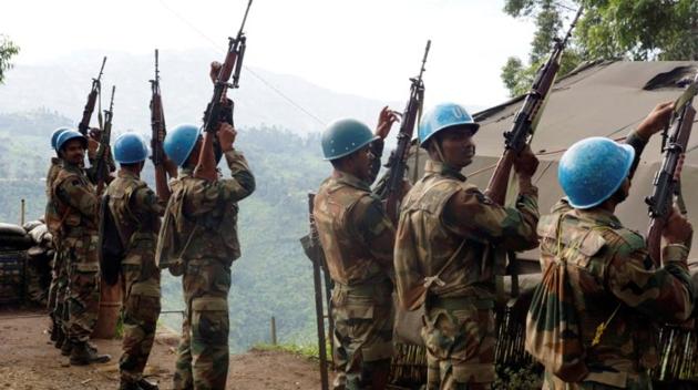 Indian soldiers serving in the U. peacekeeping mission in Congo (MONUSCO) hold up their weapons at their base after patrolling the villages in Masisi, 88 km (55 miles) northwest of Goma, Congo. (Reuters File) Indian soldiers serving in the U. peacekeeping mission in Congo (MONUSCO) hold up their weapons at their base after patrolling the villages in Masisi, 88 km (55 miles) northwest of Goma, Congo. (Reuters File)