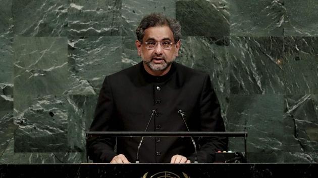 Prime Minister of Pakistan Shahid Khaqan Abbasi addresses the United Nations General Assembly in September. (AP) Prime Minister of Pakistan Shahid Khaqan Abbasi addresses the United Nations General Assembly in September. (AP)